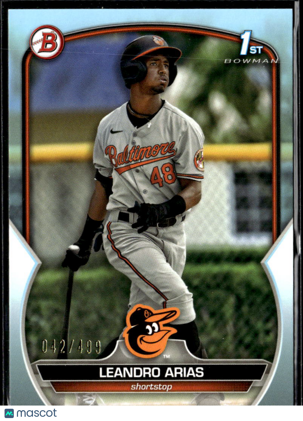Leandro Arias 2023 Bowman 1st Sky Blue /499 Baltimore Orioles