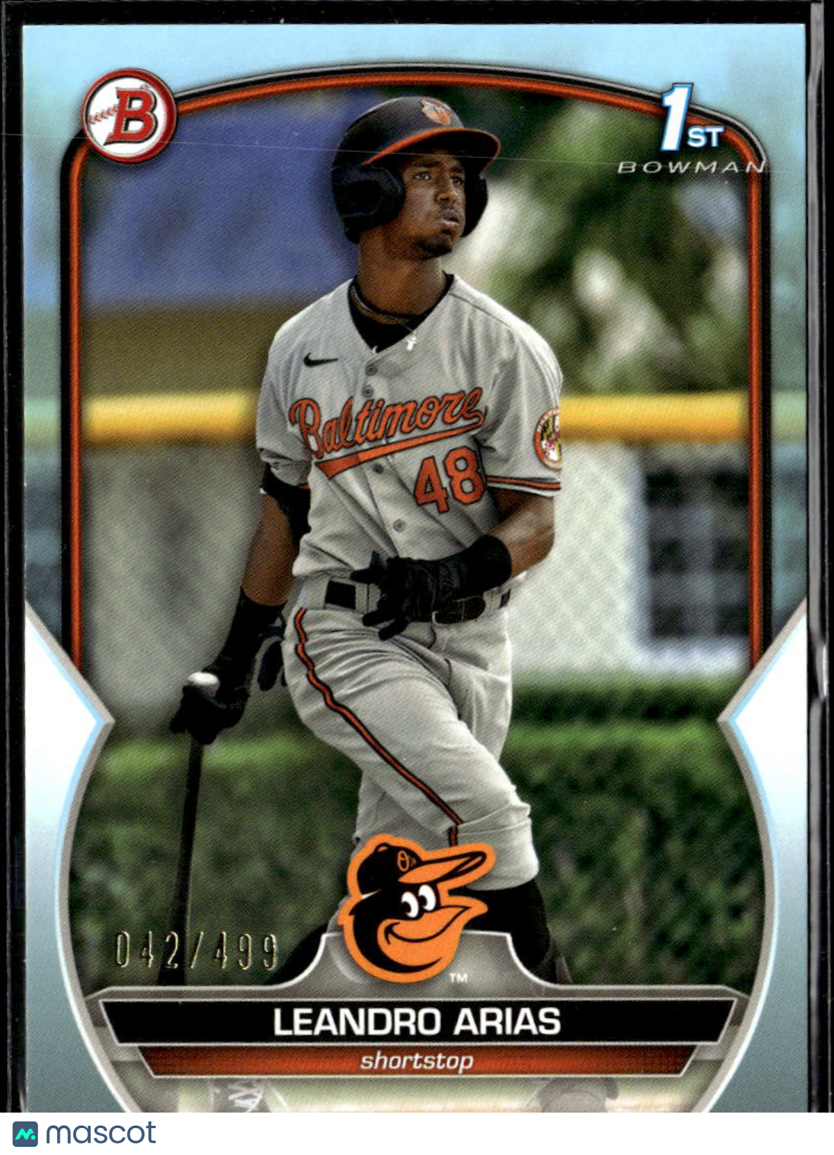 Leandro Arias 2023 Bowman 1st Sky Blue /499 Baltimore Orioles