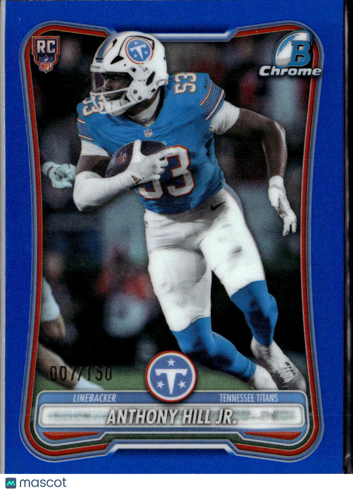 Anthony Hill Jr. 2026 Bowman Chrome Blue Refractor 7/150 Tennessee Titans