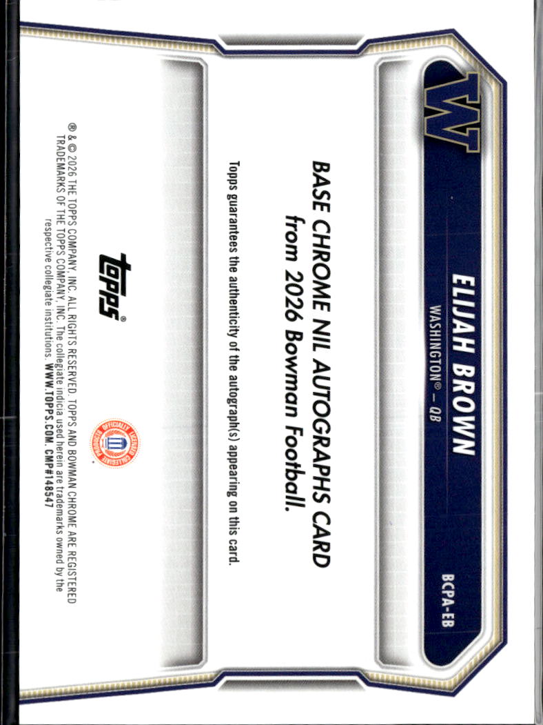 Elijah Brown 2026 Bowman Chrome 1st Auto Autograph Blue 33/150 Washington