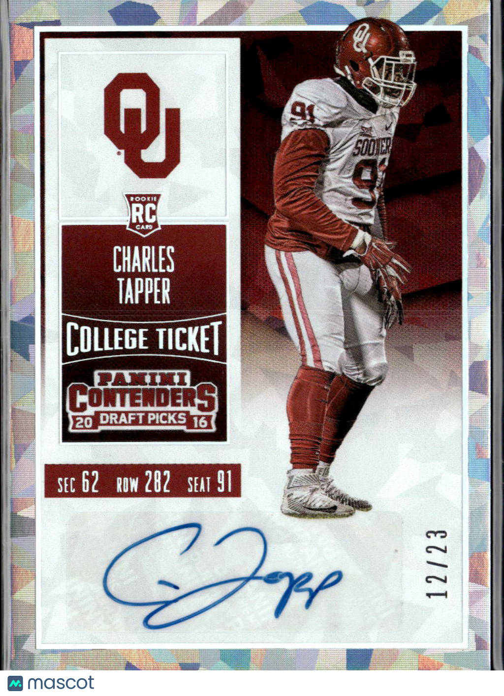 Charles Tapper 2016 Contenders Auto Autograph Cracked Ice 12/23 Oklahoma Sooners