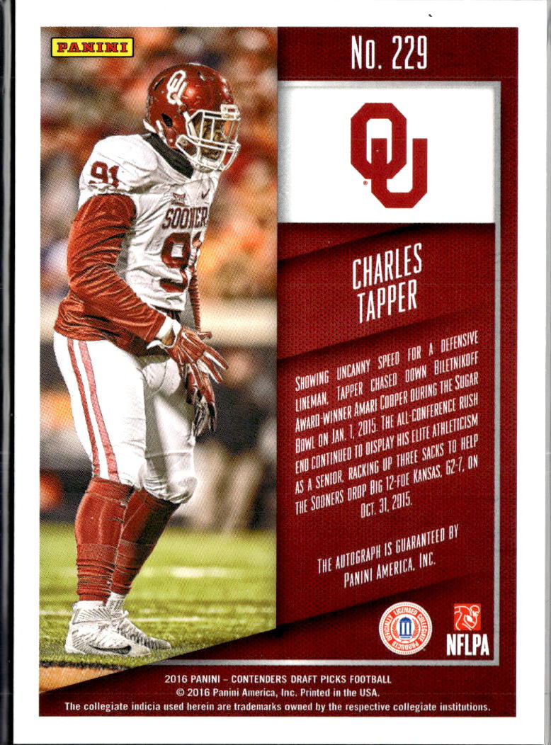 Charles Tapper 2016 Contenders Auto Autograph Cracked Ice 12/23 Oklahoma Sooners