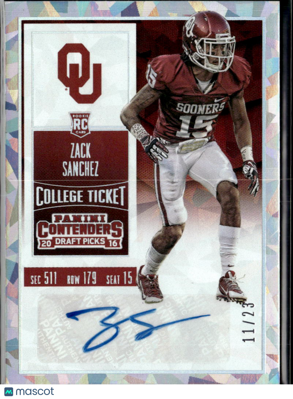 Zack Sanchez 2016 Contenders Auto Autograph Cracked Ice 11/23 Oklahoma Sooners