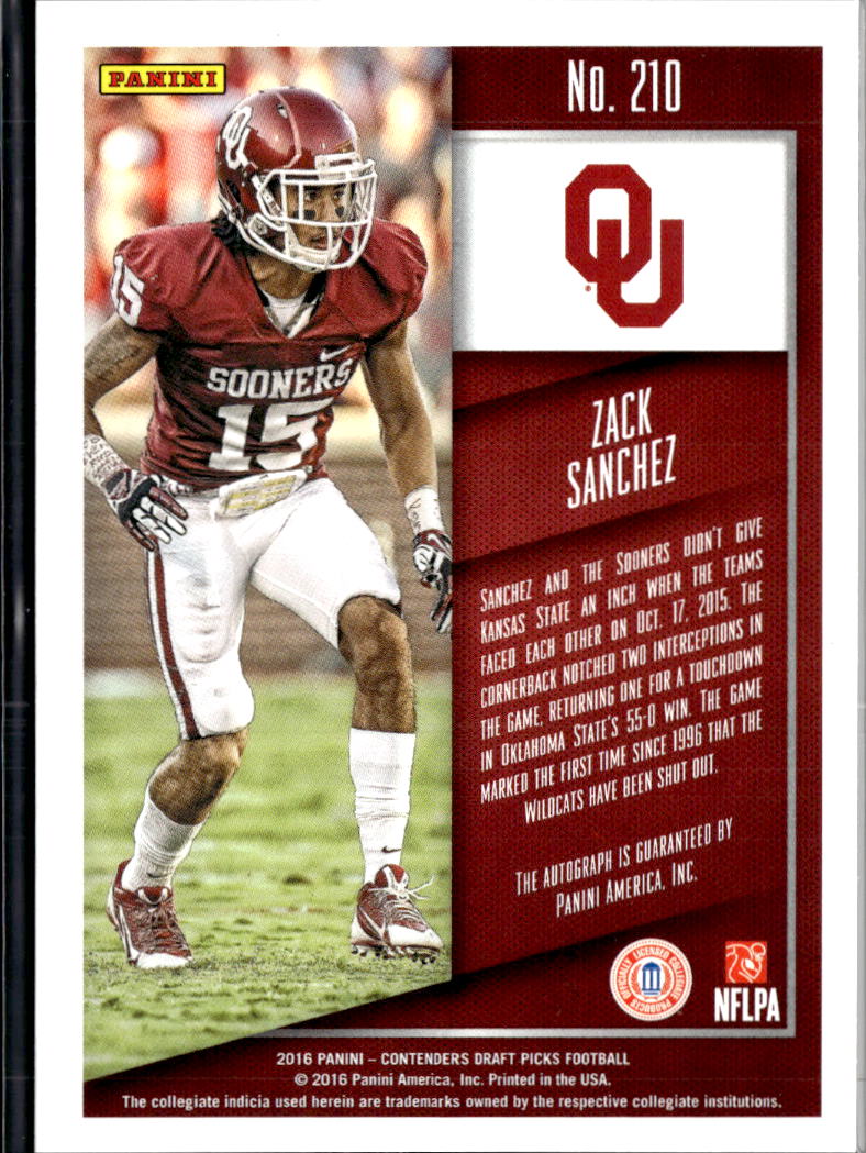 Zack Sanchez 2016 Contenders Auto Autograph Cracked Ice 11/23 Oklahoma Sooners