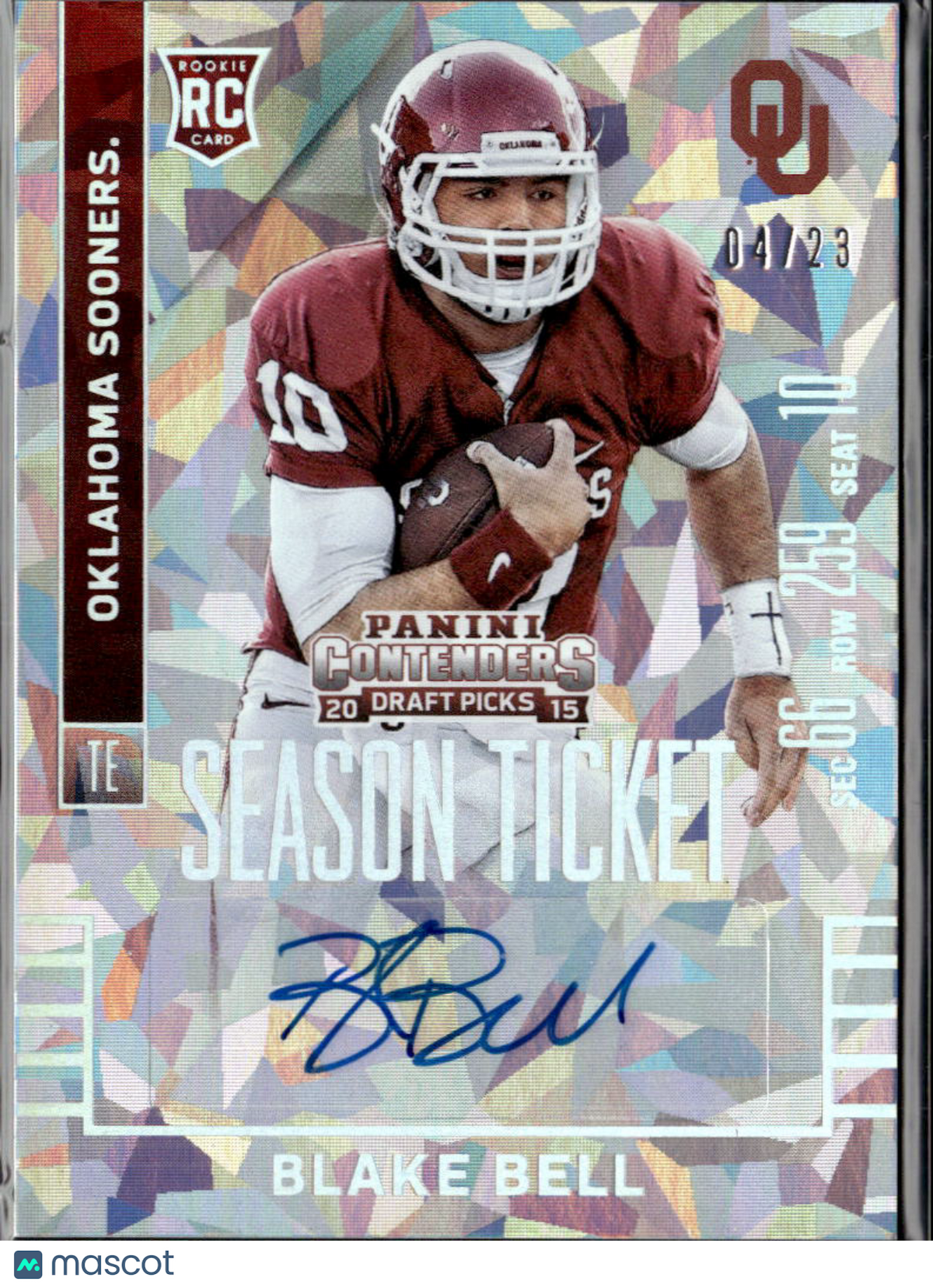 Blake Bell 2015 Panini Contenders Draft Picks RC Auto /23 Oklahoma Sooners