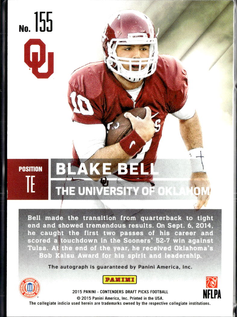 Blake Bell 2015 Panini Contenders Draft Picks RC Auto /23 Oklahoma Sooners