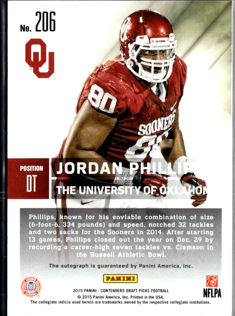 Jordan Phillips 2015 Contenders Auto Autograph Cracked Ice /23 Oklahoma Sooners