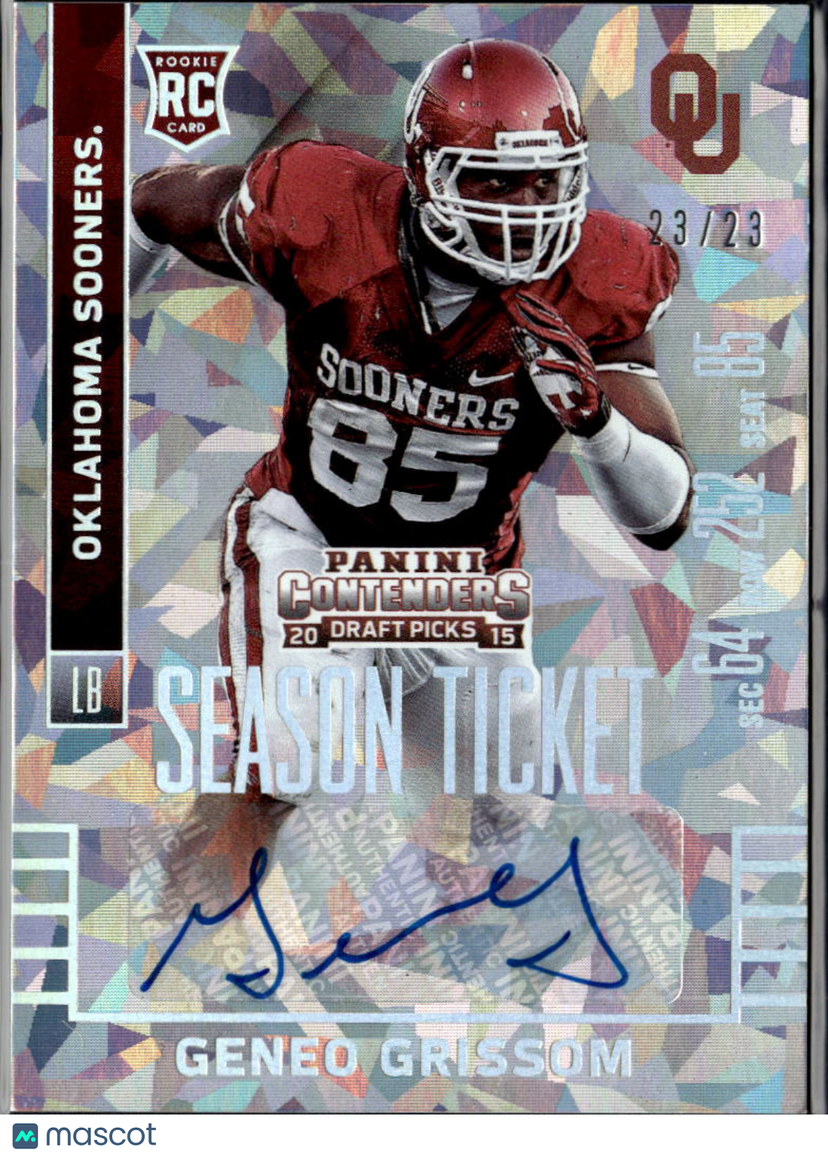 Geneo Grissom 2015 Contenders Auto Autograph Cracked Ice RC /23 Oklahoma Sooners