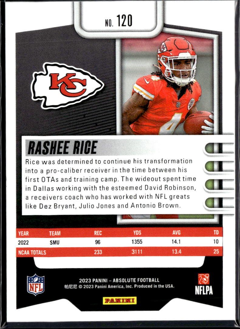 Rashee Rice 2023 Absolute Blue Rookie RC 19/50 Kansas City Chiefs