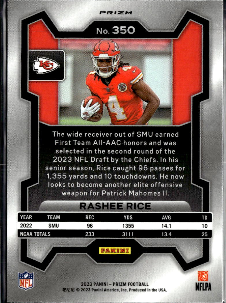 Rashee Rice 2023 Prizm Silver Prizm Rookie RC Kansas City Chiefs #350