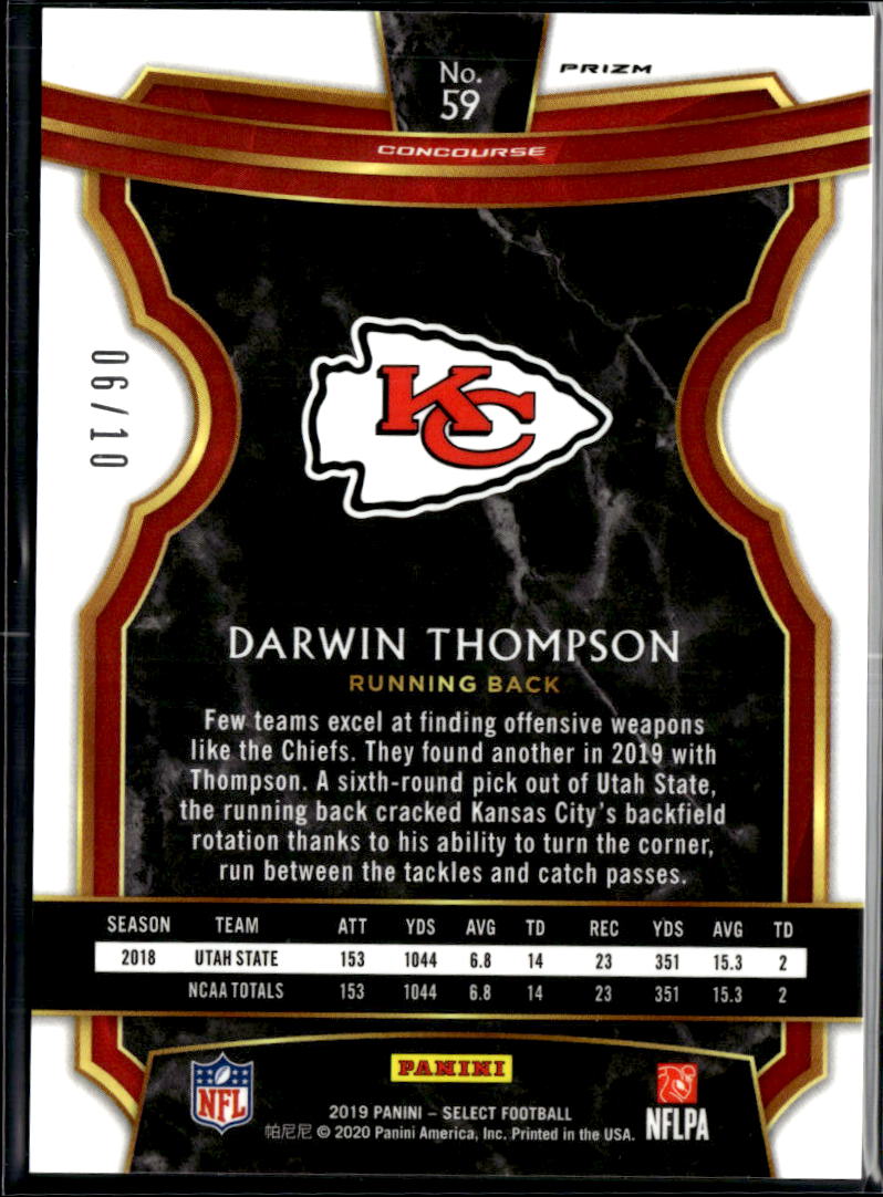 Darwin Thompson 20219 Select Pink Prizm Rookie SSP 6/10 Jenks Kansas City Chiefs