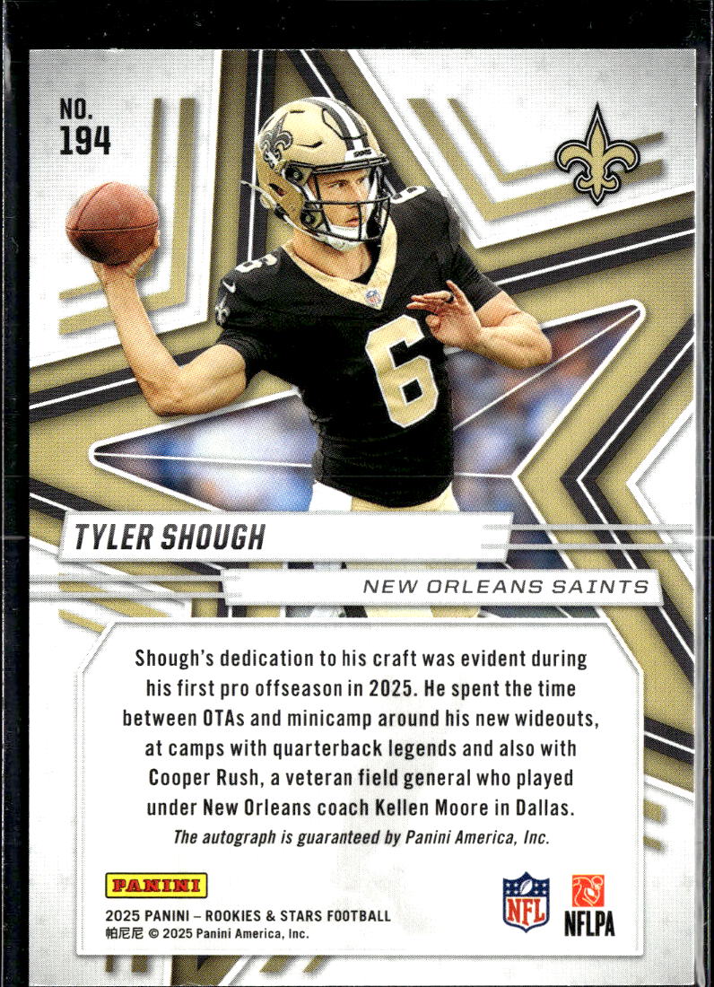 Tyler Shough 2025 Rookies & Stars Auto Autograph RC 34/99 New Orleans Saints