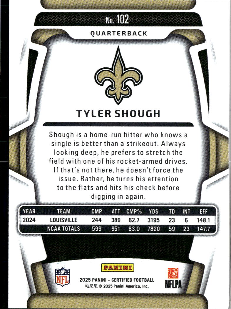 Tyler Shough 2025 Certified Rookie RC Mirror Teal 10/75 New Orleans Saints