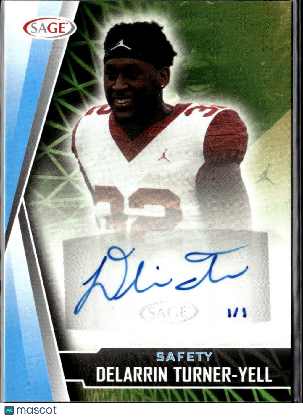 Delarrin Turner-Yell 2022 SAGE Auto Autograph RC Platinum 1/1 Oklahoma Sooners