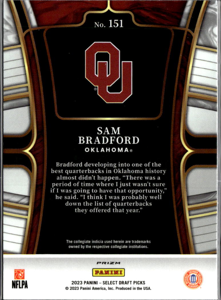 Sam Bradford 2023 Select Zebra Prizm SSP SHORTPRINT Oklahoma Sooners