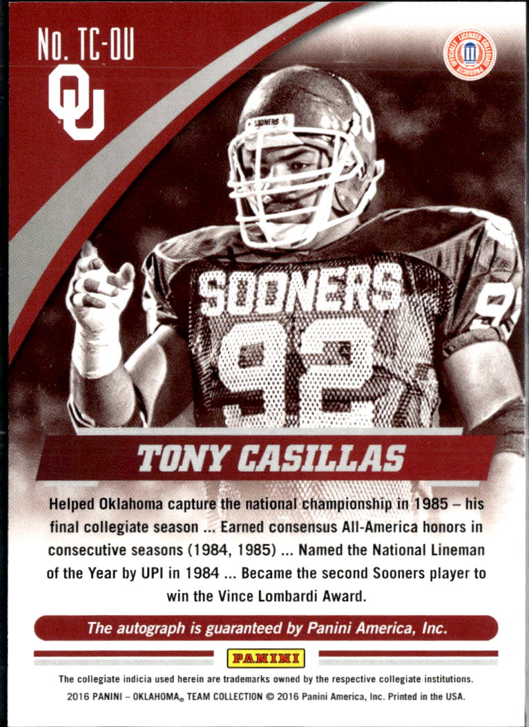 Tony Casillas 2016 Panini Multisport Auto Autograph Oklahoma Sooners