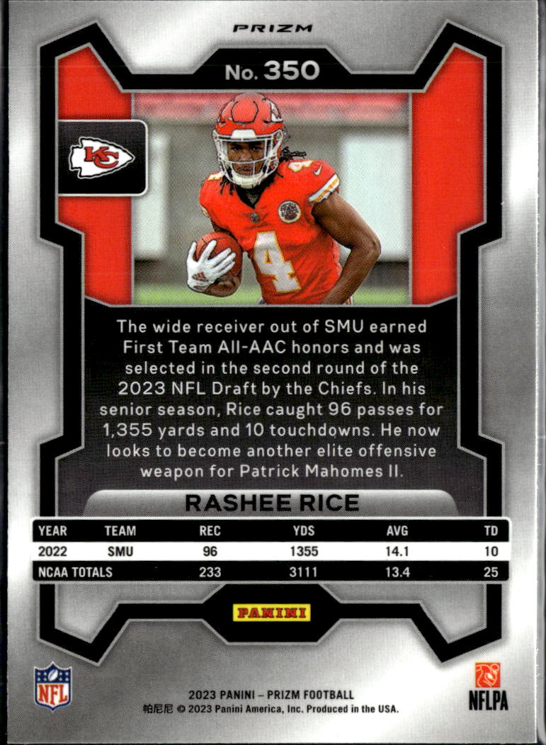 Rashee Rice 2023 Prizm Red Sparkle Prizm RC SSP Kansas City Chiefs