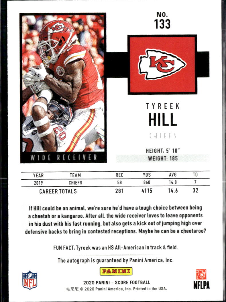 Tyreek Hill 2020 Score Auto Autograph Kansas City Chiefs