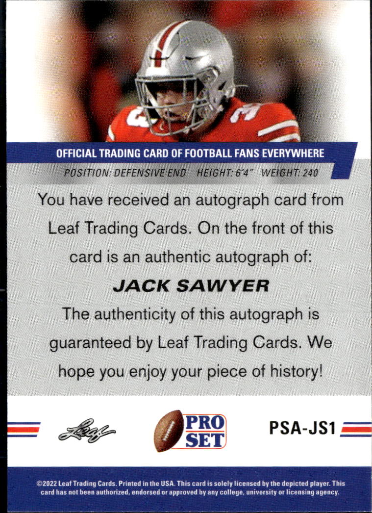 Jack Sawyer 2022 Leaf Pro Set Auto Autograph RC Ohio State Steelers