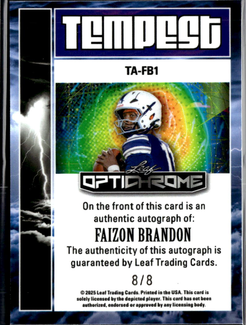Faizon Brandon 2025 Leaf Optichrome Auto Autograph RC Tennessee Vols 8/8