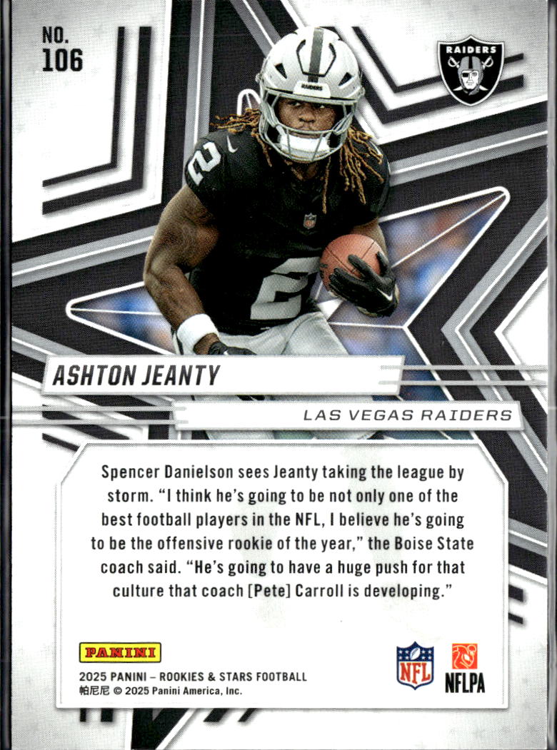 Ashton Jeanty 2025 Rookies & Stars Orange Rookie RC 190/249 Las Vegas Raiders