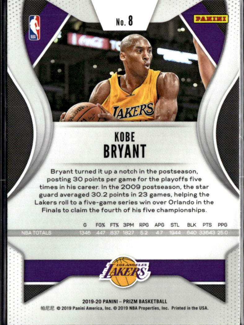 Kobe Bryant 2019-20 Panini Prizm Card #8 Los Angeles Lakers