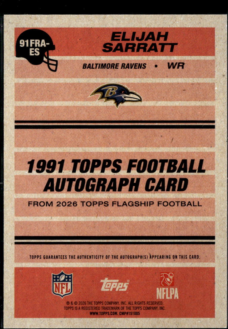 Elijah Sarratt 2026 Topps Flagship '91 Auto Autograph Rookie RC Baltimore Ravens