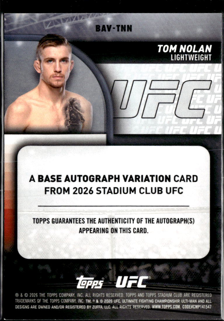 Tom Nolan 2026 Topps Stadium Club UFC Auto Autograph RC Rookie