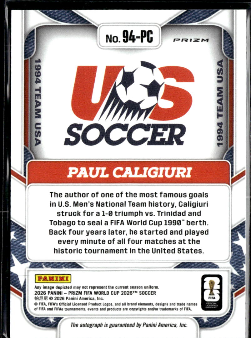 Paul Caligiuri 2026 Prizm FIFA World Cup Auto Autograph USA United State