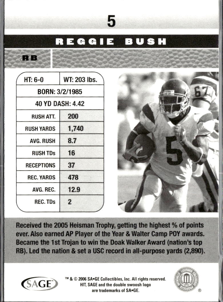 Reggie Bush 2006 SAGE HIT HYPE Rookie RC 19/25 USC Trojans