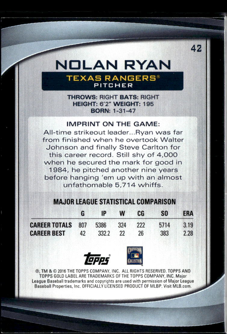 Nolan Ryan 2016 Topps Gold Label Red 91/100 Texas Rangers
