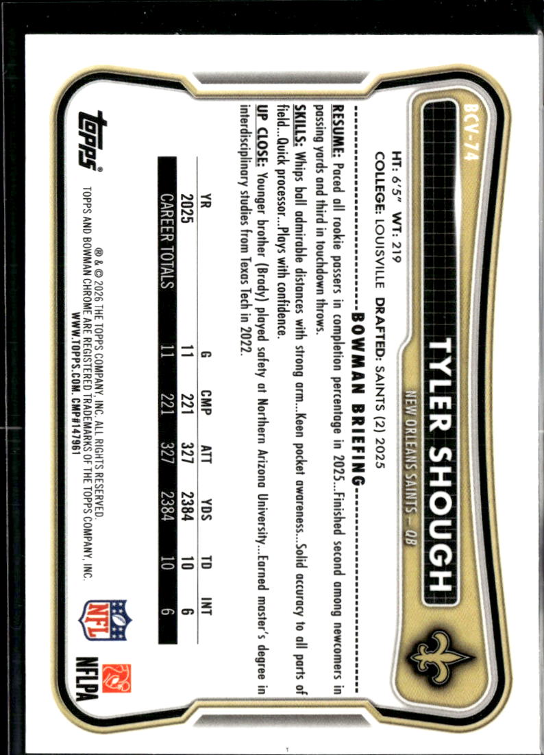 Tyler Shough 2026 Bowman Chrome Lime Green 112/399 New Orleans Saints