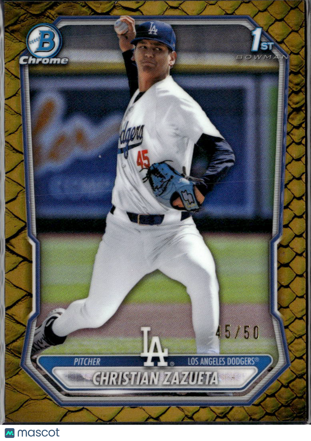 Christian Zazueta 2026 Bowman Chrome 1st GOLD Reptilian Refractor /50 LA Dodgers