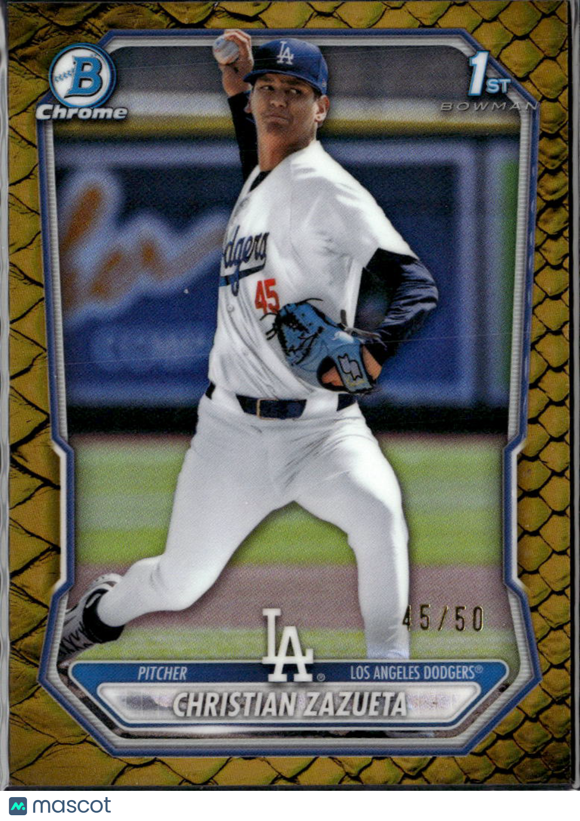Christian Zazueta 2026 Bowman Chrome 1st GOLD Reptilian Refractor /50 LA Dodgers