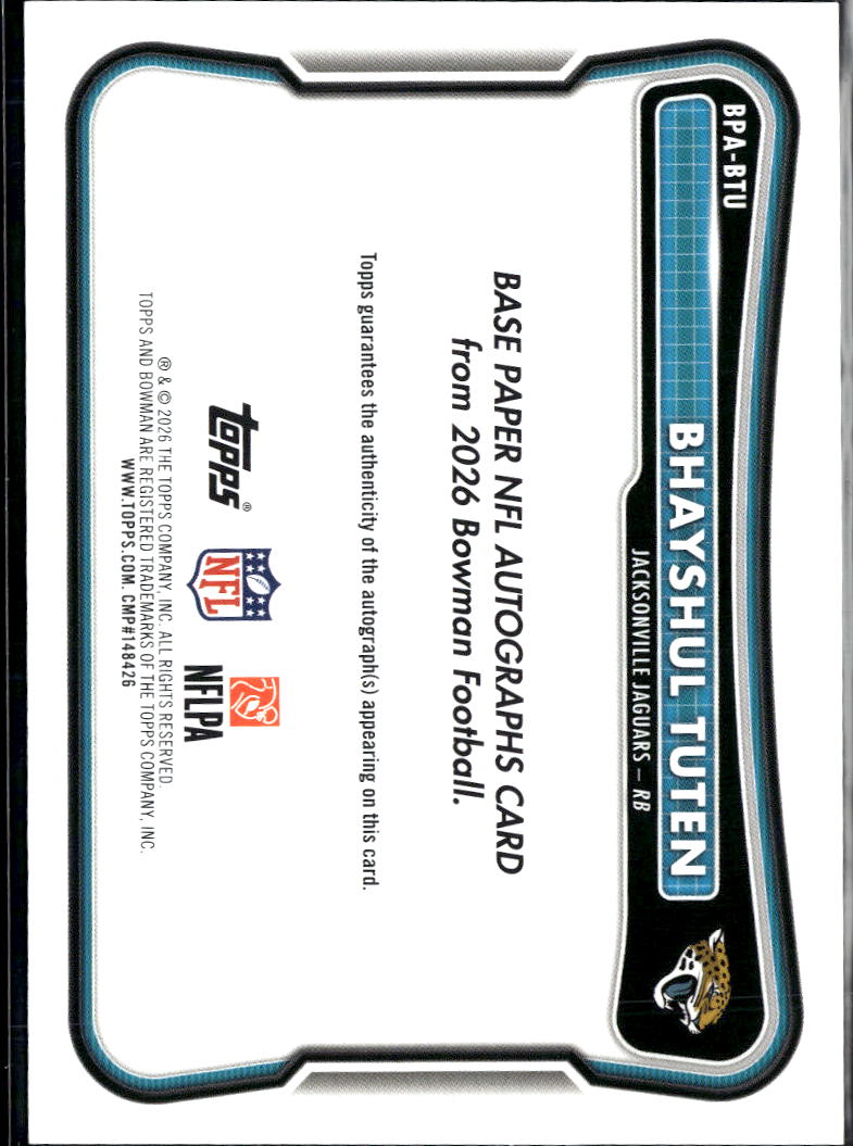 Bhayshul Tuten 2026 Bowman Auto Autograph Green 56/99 Jacksonville Jaguars
