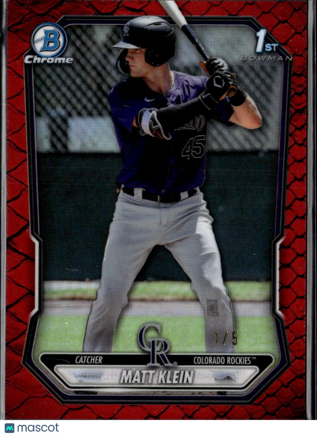 Matt Klein 2026 Bowman Chrome 1st RED Reptilian Refractor 1/5 Colorado Rockies