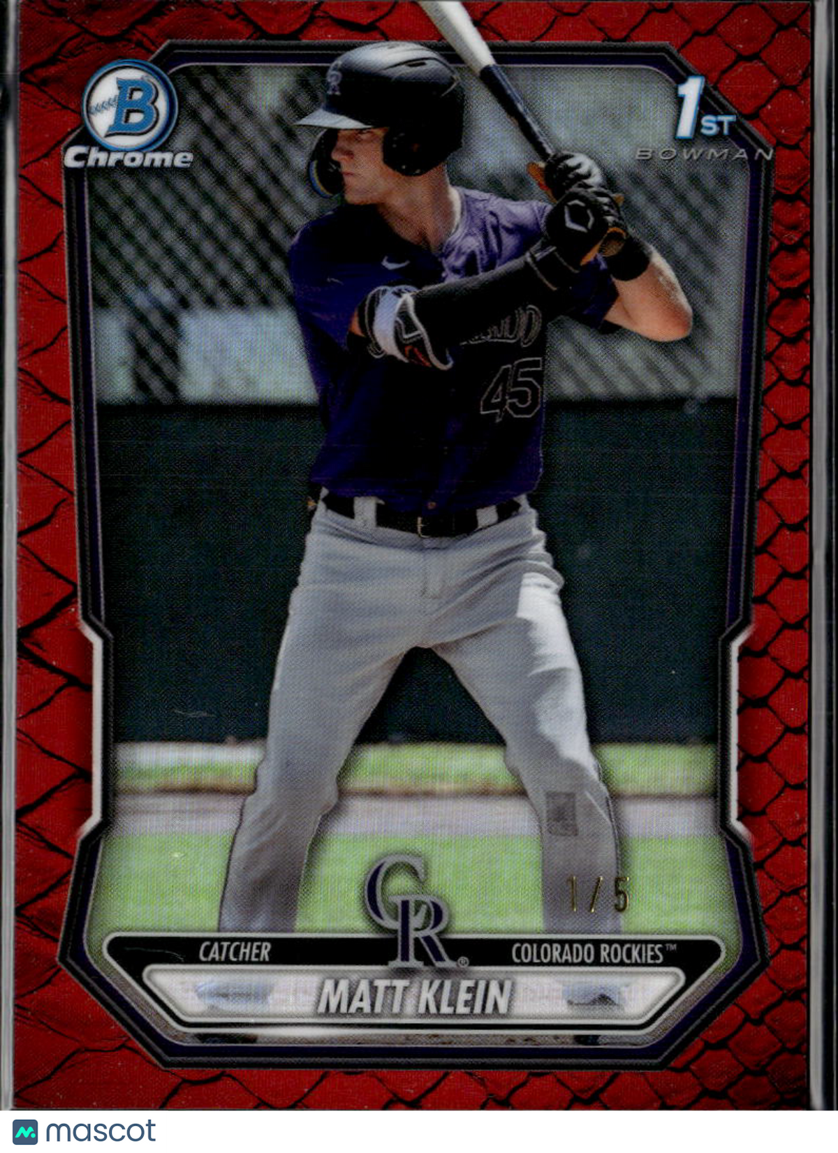 Matt Klein 2026 Bowman Chrome 1st RED Reptilian Refractor 1/5 Colorado Rockies