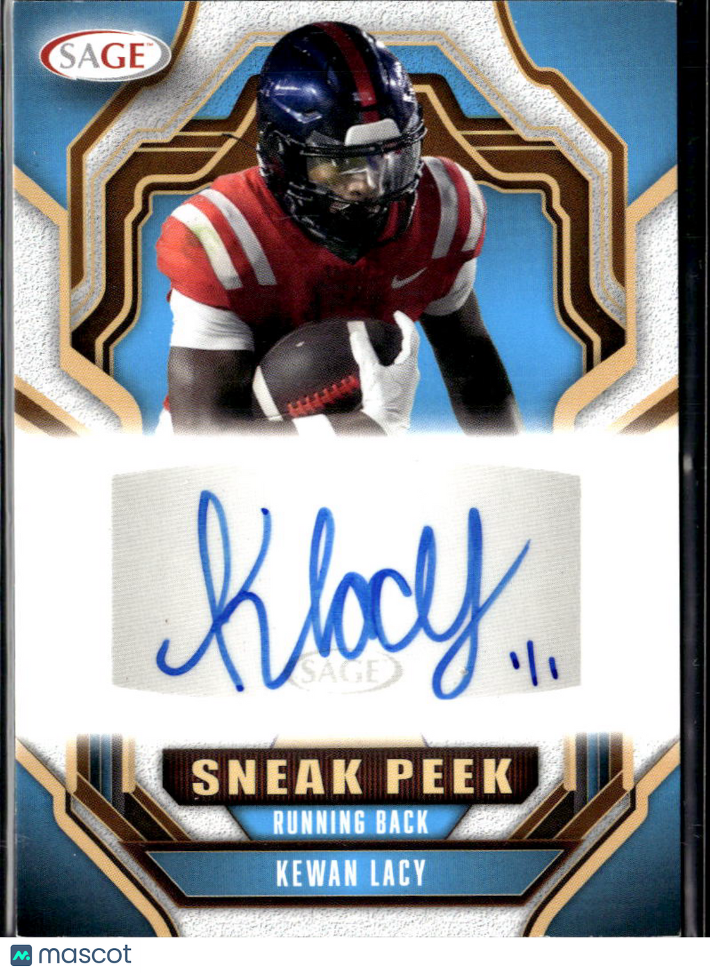 Kewan Lacy 2025 SAGE Sneak Peek Auto Autograph RC 1/1 Ole Miss Rebels