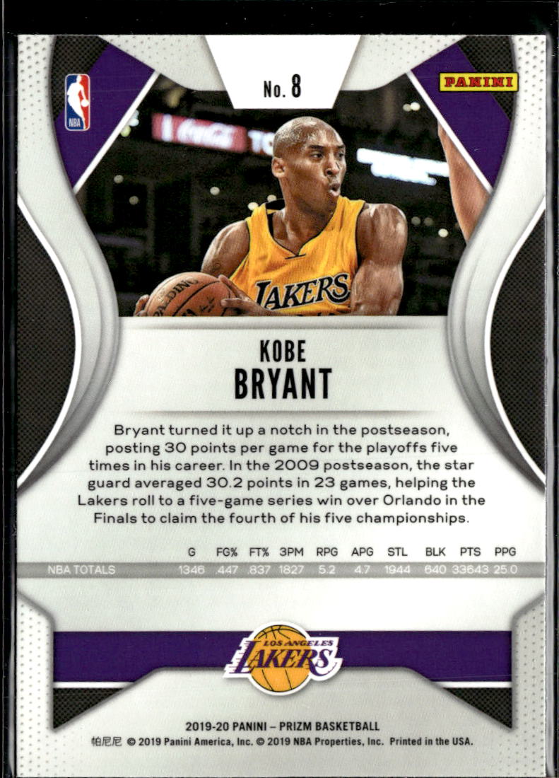 Kobe Bryant 2019-20 Panini Prizm Card #8 Los Angeles Lakers