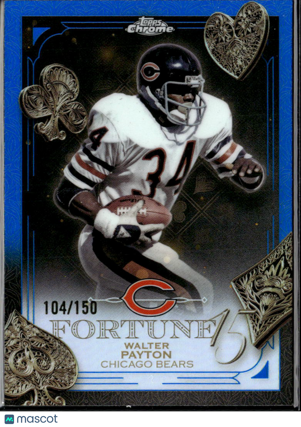 Walter Payton 2025 Topps Chrome Fortune 15 Blue Refractor 104/150 Chicago Bears