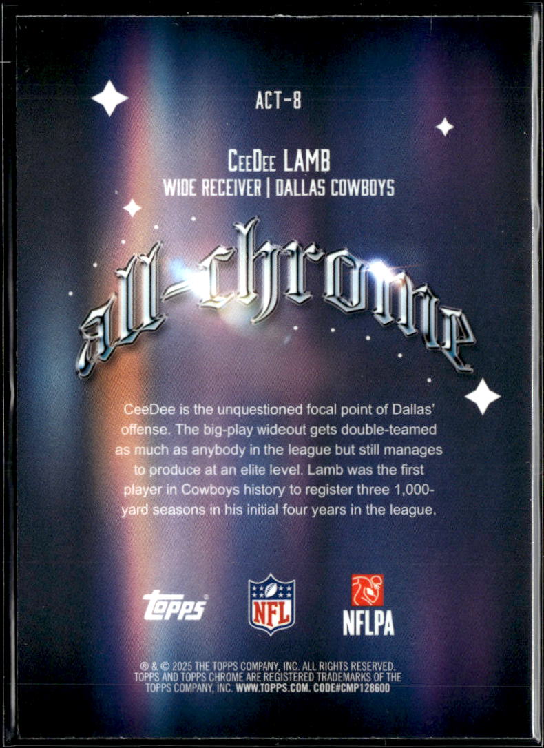 CeeDee Lamb 2025 Topps Chrome Blue Refractor 55/150 Dallas Cowboys