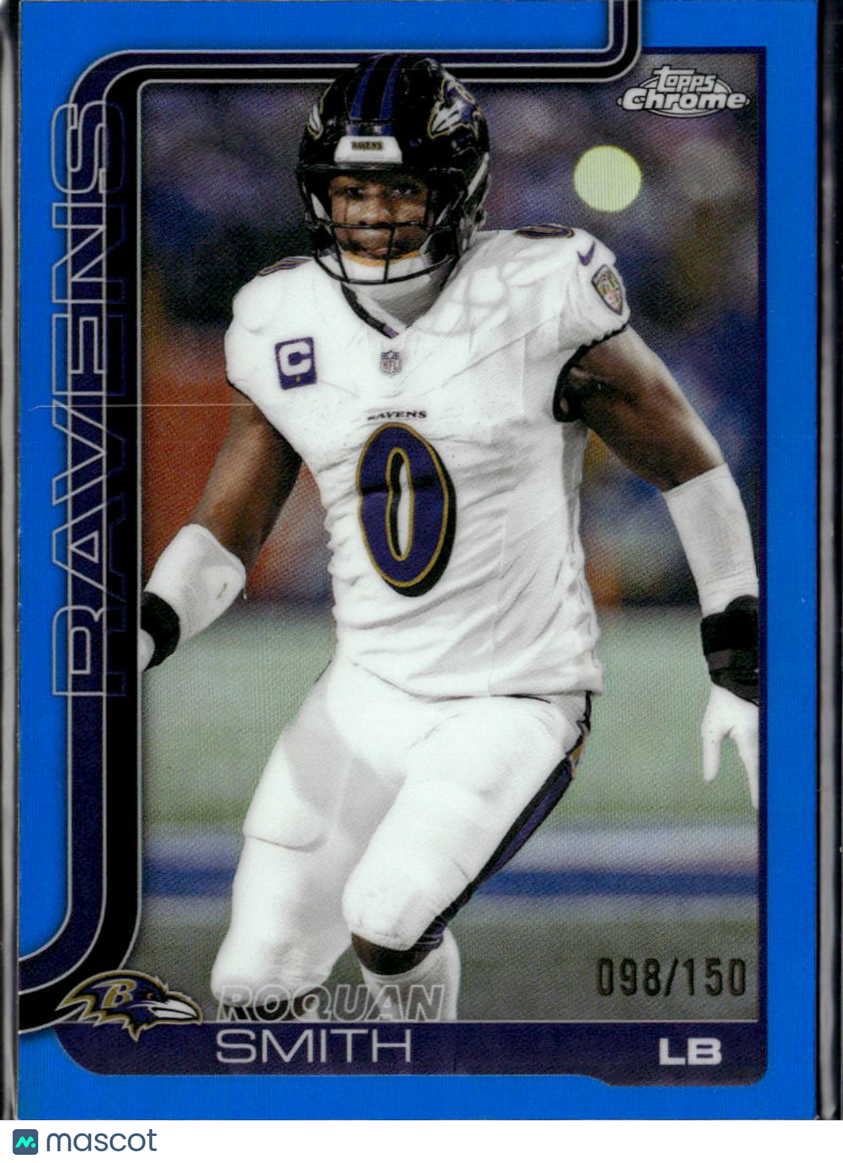 Roquan Smith 2025 Topps Chrome Blue Refractor 98/150 Baltimore Ravens