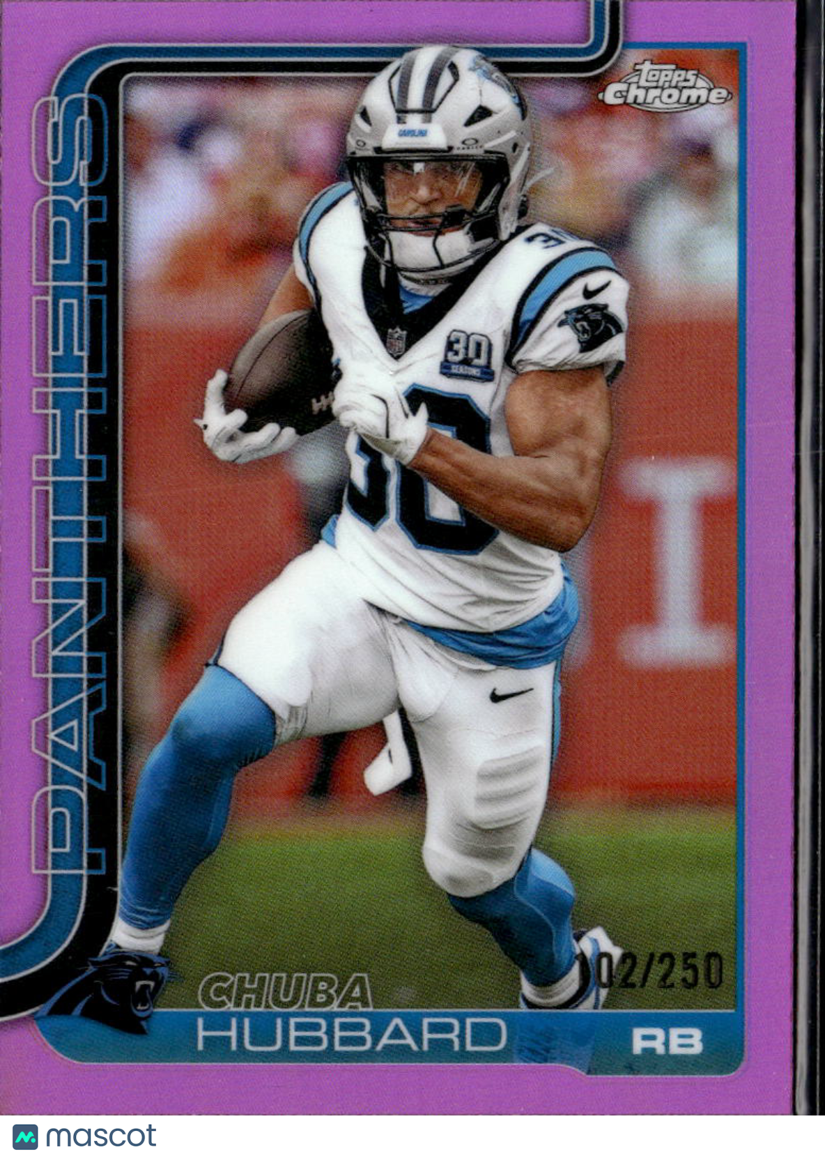 Chuba Hubbard 2025 Topps Chrome Pink Refractor 102/250 Carolina Panthers