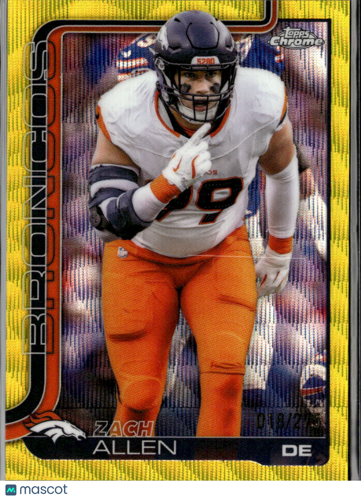 Zach Allen 2025 Topps Chrome Yellow Wave Refractor /275 Denver Broncos