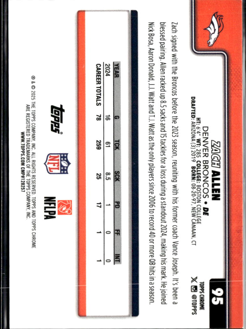 Zach Allen 2025 Topps Chrome Yellow Wave Refractor /275 Denver Broncos