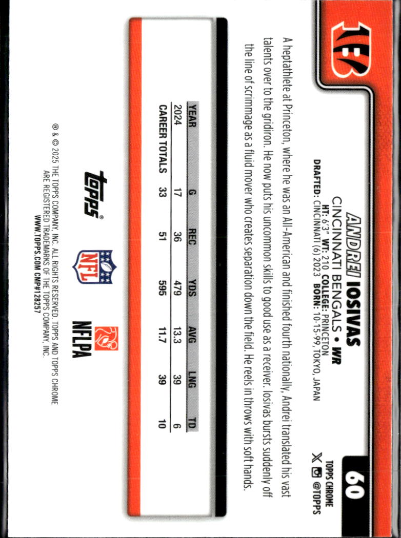 Andrei Iosivas 2025 Topps Chrome Neon Pulse Refractor Cincinnati Bengals