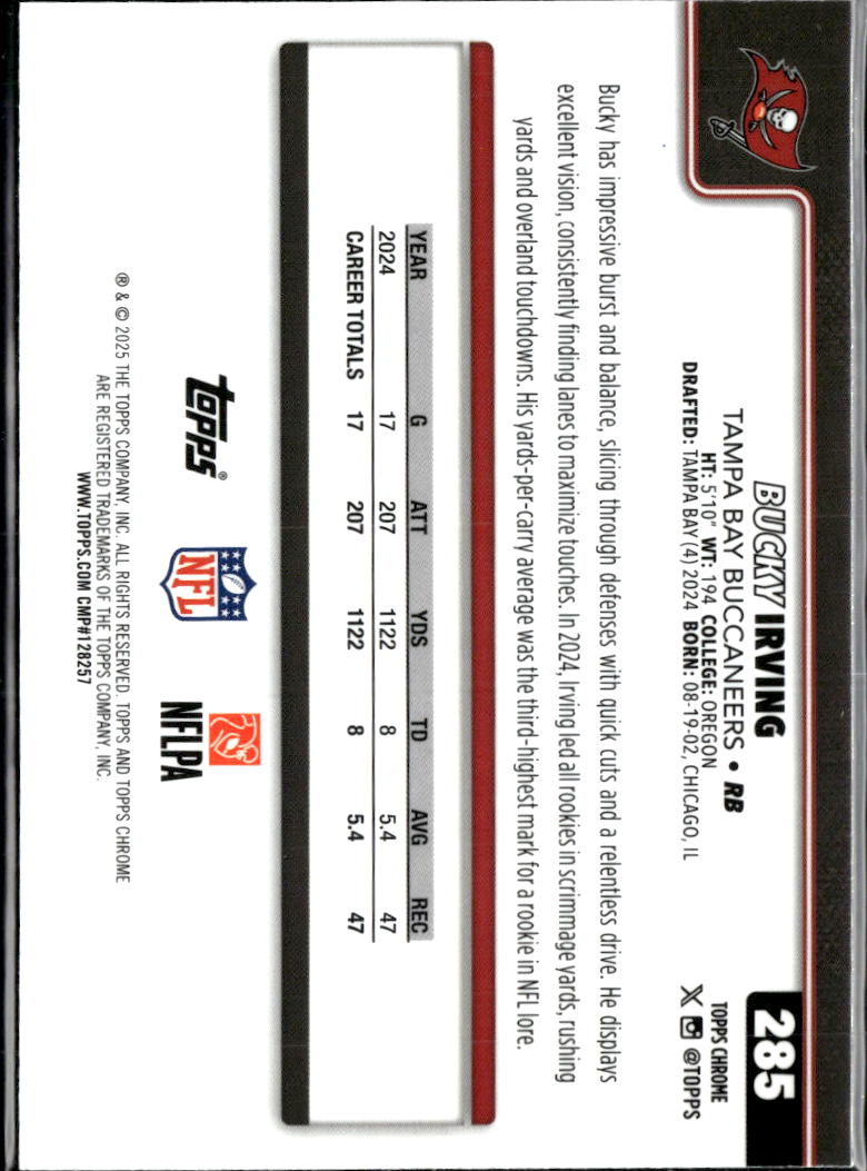 Bucky Irving 2025 Topps Chrome Neon Pulse Refractor Tampa Bay Buccaneers