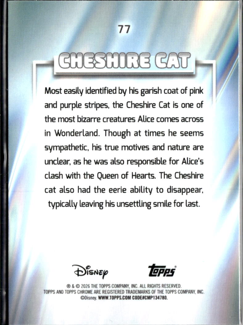 Cheshire Cat 2026 Topps Chrome Disney Prism Refractor #77