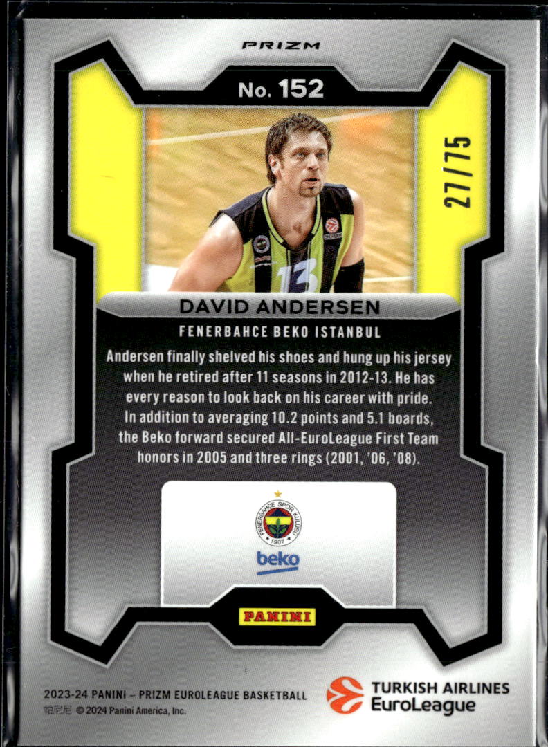 David Andersen 2024 Prizm EuroLeague Red Power 27/75 Fenerbahce Beko Istanbul