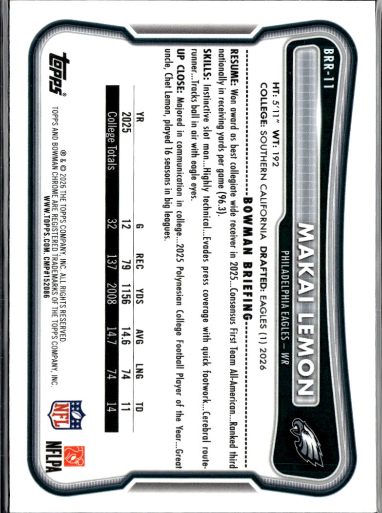 Makai Lemon 2026 Bowman Chrome RED Rookie Refractor RC Philadelphia Eagles